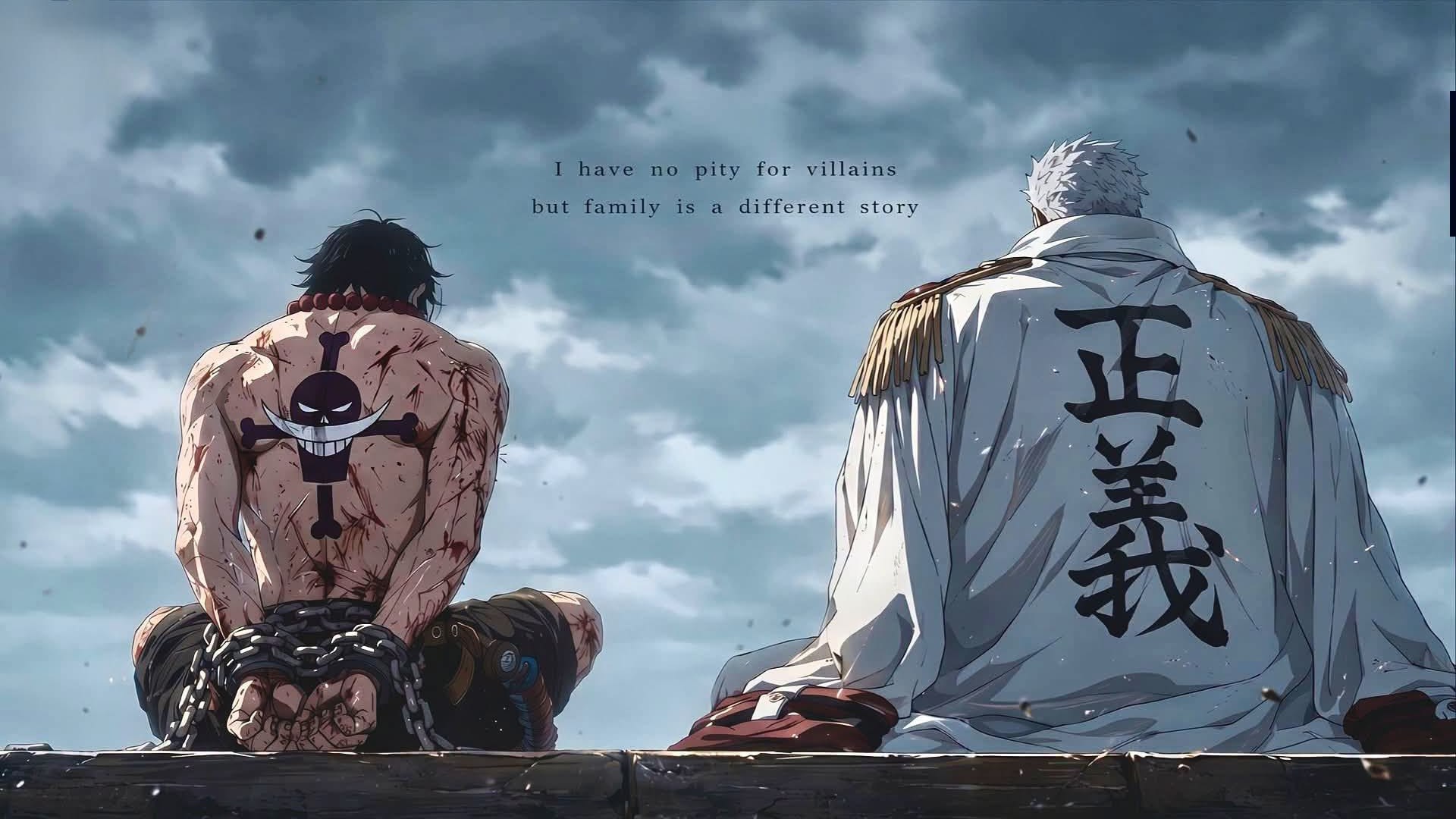 Illustration One Piece — deux personnages assis face à la mer